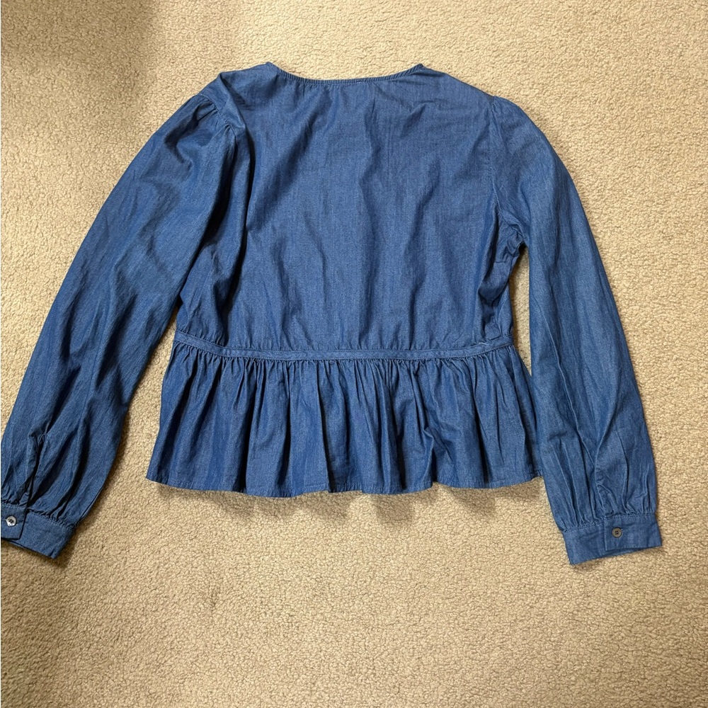 Umgee Blue Denim Button-Down Blouse - Picture 6 of 7